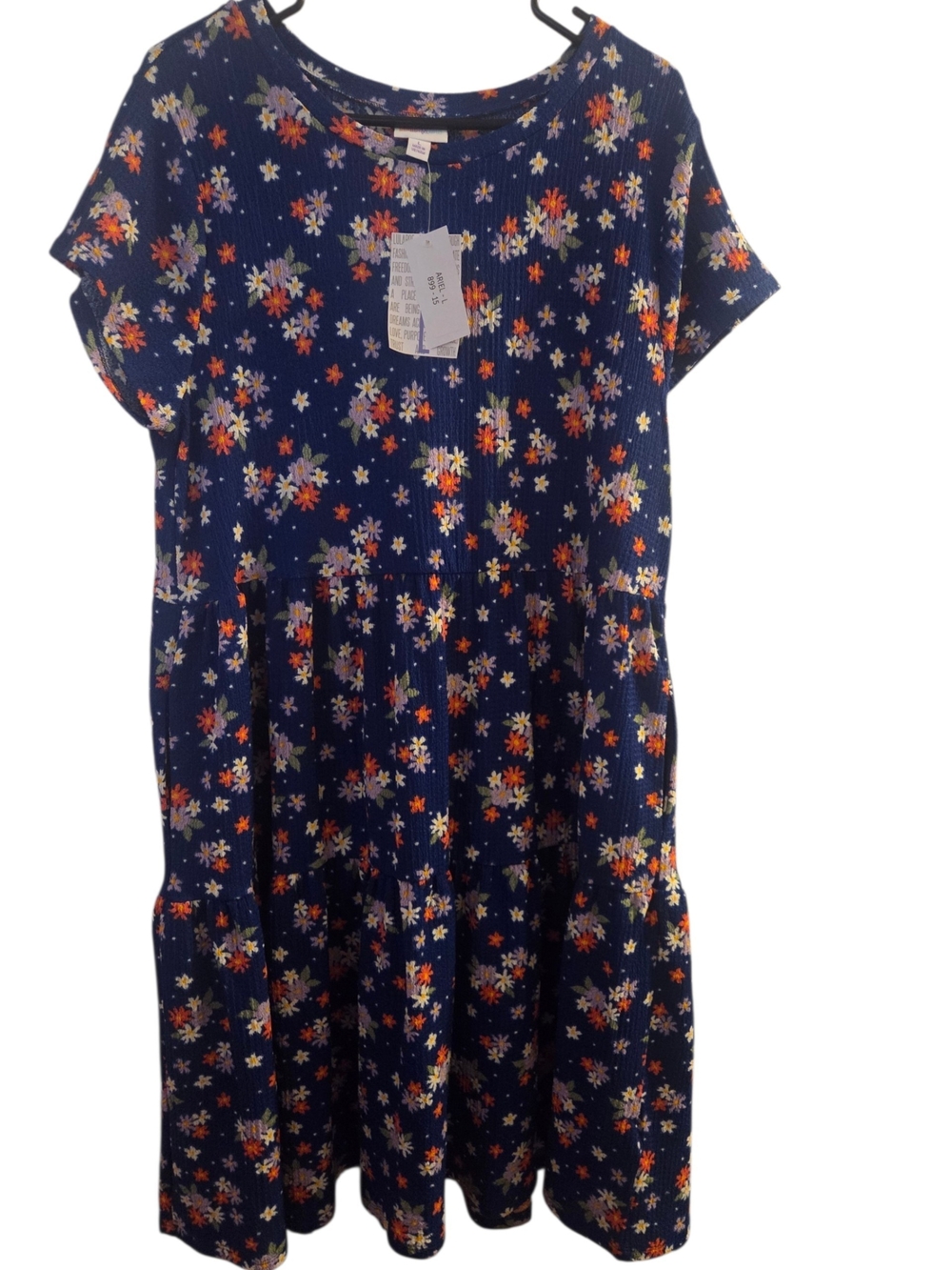 LuLaRoe Navy Floral Short-Sleeve Tiered Dress